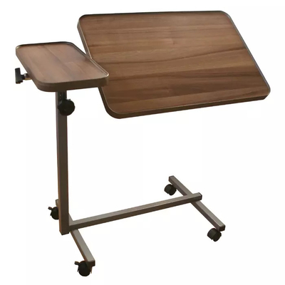 Rotatable Double Adjustable Overbed Bedside Table With Wheels Wood Medical